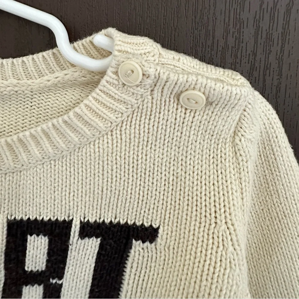 3/$25 GAP Baby Boy Cream Letter Knit Sweater 100% Cotton Cozy Pullover 12–18M